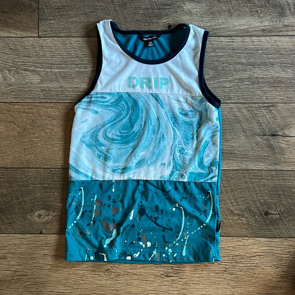 Distortion drip tank boys small aqua and white